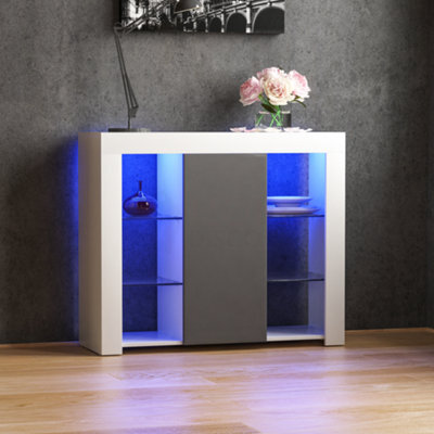 Lassic Vida Designs Azura White & Grey 1 Door Large Led Sideboard Storage Cabinet Cupboard - image 1