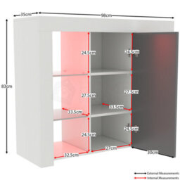 Lassic Vida Designs Azura White & Grey 1 Door Large Led Sideboard Storage Cabinet Cupboard - thumbnail 2