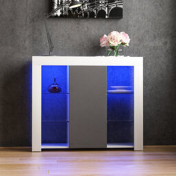 Lassic Vida Designs Azura White & Grey 1 Door Large Led Sideboard Storage Cabinet Cupboard - thumbnail 3