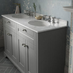 Hudson Reed Floor Standing Four Door Traditional Vanity Unit With 3 Tap Hole Grey Marble Double Basin In Storm Grey, 1220 X 470mm - thumbnail 2
