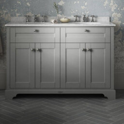 Hudson Reed Floor Standing Four Door Traditional Vanity Unit With 3 Tap Hole Grey Marble Double Basin In Storm Grey, 1220 X 470mm - thumbnail 3