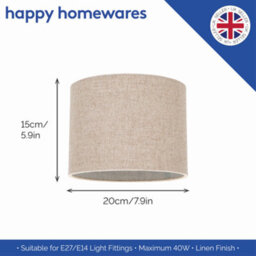 Happy Homewares Contemporary And Stylish Natural Linen 8 Lamp Shade In Oatmeal - 20Cm Diameter - thumbnail 5