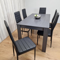 Kosy Koala Dining Table And 6 Chairs  Black Dark Grey 6 Black Leather Chairs Wood Dining Set Furniture - thumbnail 9
