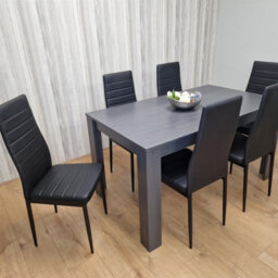 Kosy Koala Dining Table And 6 Chairs  Black Dark Grey 6 Black Leather Chairs Wood Dining Set Furniture - thumbnail 8