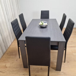 Kosy Koala Dining Table And 6 Chairs  Black Dark Grey 6 Black Leather Chairs Wood Dining Set Furniture - thumbnail 2