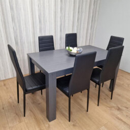 Kosy Koala Dining Table And 6 Chairs  Black Dark Grey 6 Black Leather Chairs Wood Dining Set Furniture