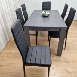Kosy Koala Dining Table And 6 Chairs  Black Dark Grey 6 Black Leather Chairs Wood Dining Set Furniture - thumbnail 3