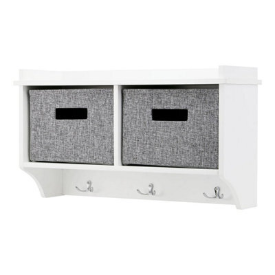 Taylor & Brown Wall-Mounted 3 Hook Coat Rack With Shelf & 2 Fabric Baskets, Modern Hallway Organiser, W60Xd20Xh34Cm (White) - image 1