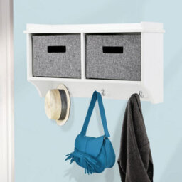 Taylor & Brown Wall-Mounted 3 Hook Coat Rack With Shelf & 2 Fabric Baskets, Modern Hallway Organiser, W60Xd20Xh34Cm (White) - thumbnail 2