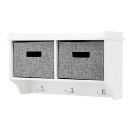 Taylor & Brown Wall-Mounted 3 Hook Coat Rack With Shelf & 2 Fabric Baskets, Modern Hallway Organiser, W60Xd20Xh34Cm (White)
