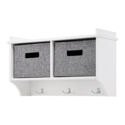 Taylor & Brown Wall-Mounted 3 Hook Coat Rack With Shelf & 2 Fabric Baskets, Modern Hallway Organiser, W60Xd20Xh34Cm (White) - thumbnail 4