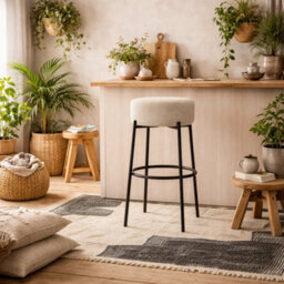 Wyld Haus Tanji Cream Boucle Round Counter Stool With Black Matt Metal Legs - thumbnail 1