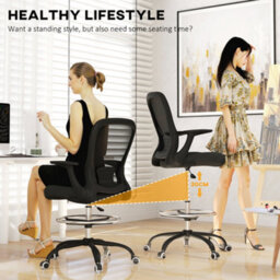 Homcom Mesh Draughtsman Chair, Ergonomic Drafting Chair, Black - thumbnail 5