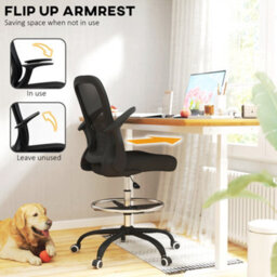 Homcom Mesh Draughtsman Chair, Ergonomic Drafting Chair, Black - thumbnail 4