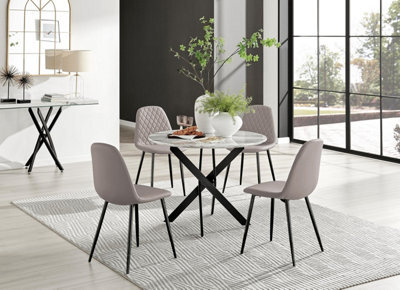 Furniturebox Uk Novara White Marble Black Leg Round Dining Table & 4 Cappuccino Corona Black Leg Chairs - image 1