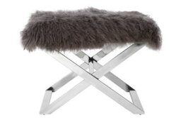 Orsina Grey Sheepskin Stool,captivating Breakfast Stool,sheepskin Upholstered Accent Piece,ideal For Outdoor Patio