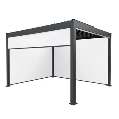 MonsterShop Metal Pergola 3M X 4M Anthracite Grey 4 Retractable White Blinds - image 1