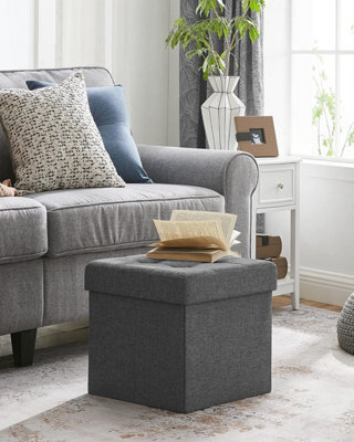 Songmics Folding Storage Chest Ottoman Footstool Portable Picnic Seat Versatile Space-Saving Cubes Max Load 300 Kg Linenette Dark Grey - image 1