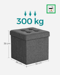 Songmics Folding Storage Chest Ottoman Footstool Portable Picnic Seat Versatile Space-Saving Cubes Max Load 300 Kg Linenette Dark Grey - thumbnail 8