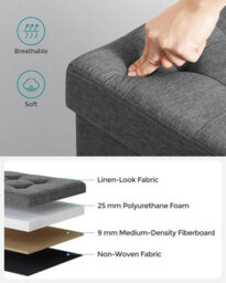 Songmics Folding Storage Chest Ottoman Footstool Portable Picnic Seat Versatile Space-Saving Cubes Max Load 300 Kg Linenette Dark Grey - thumbnail 6
