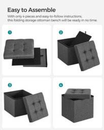 Songmics Folding Storage Chest Ottoman Footstool Portable Picnic Seat Versatile Space-Saving Cubes Max Load 300 Kg Linenette Dark Grey - thumbnail 7