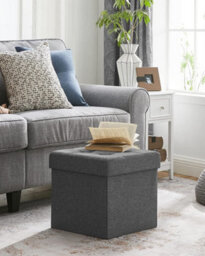Songmics Folding Storage Chest Ottoman Footstool Portable Picnic Seat Versatile Space-Saving Cubes Max Load 300 Kg Linenette Dark Grey - thumbnail 1