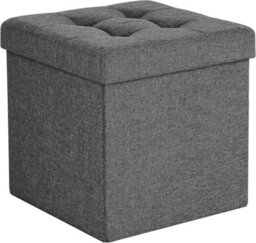 Songmics Folding Storage Chest Ottoman Footstool Portable Picnic Seat Versatile Space-Saving Cubes Max Load 300 Kg Linenette Dark Grey - thumbnail 5