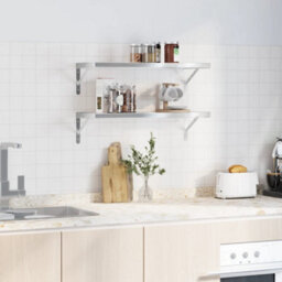 Berkfield Wall Shelves 2 Pcs 75X30X3 Cm Silver Stainless Steel - thumbnail 3