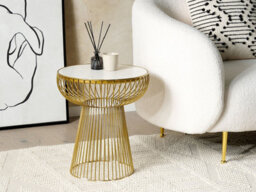 Beliani Side Table Cheynes Marble Gold - thumbnail 2
