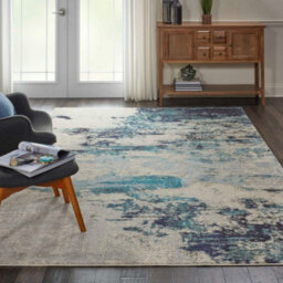 Ivory/teal/blue Modern Easy To Clean Abstract Graphics Rug For Dining Room -160Cm X 221Cm - thumbnail 3