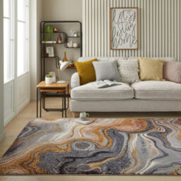 Blue Bronze Abstract Jute Polyester Modern Living Room, Bedroom  Rug - 80Cm X 150Cm