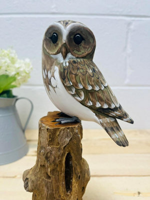 My Square Mile Bird Statue Ornament Wooden Hand Carved Bird Tree Stump British Birds Indoor/outdoor Garden Ornament (Single White Owl) - image 1