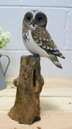 My Square Mile Bird Statue Ornament Wooden Hand Carved Bird Tree Stump British Birds Indoor/outdoor Garden Ornament (Single White Owl) - thumbnail 4