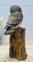 My Square Mile Bird Statue Ornament Wooden Hand Carved Bird Tree Stump British Birds Indoor/outdoor Garden Ornament (Single White Owl) - thumbnail 3