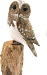 My Square Mile Bird Statue Ornament Wooden Hand Carved Bird Tree Stump British Birds Indoor/outdoor Garden Ornament (Single White Owl) - thumbnail 2