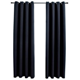 Berkfield Elegant Blackout Curtains With Metal Rings 2 Pcs Black 140X245 Cm