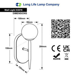 Long Life Lamps Company Modern Indoor Frosted Glass Globe Scone Chrome Wall Light H3078 With Led G9 Warm White - thumbnail 2