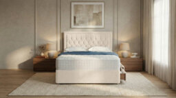 Adore Designs Diamond Cut Bumper Plush Velvet Divan Bed, Headboard & Mattress - 5Ft Kingsize - Cream - 4 Drawers - thumbnail 2