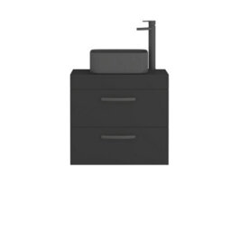 Royal Bathrooms Turin 800mm Wall Mounted Bathroom Vanity Unit With Sink 2 Drawer Matt Black & Art Square Countertop Basin - thumbnail 5