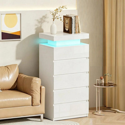Modern White 5 Drawer Cabinets Dressing Tables Storage Cabinets W/led Light - image 1