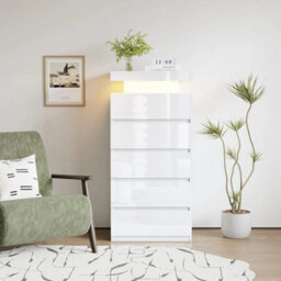 Modern White 5 Drawer Cabinets Dressing Tables Storage Cabinets W/led Light - thumbnail 4