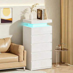 Modern White 5 Drawer Cabinets Dressing Tables Storage Cabinets W/led Light - thumbnail 1