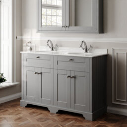 Hudson Reed Floor Standing Four Door Traditional Vanity Unit With White Marble Double Basin In Storm Grey, 1220 X 470mm - thumbnail 4