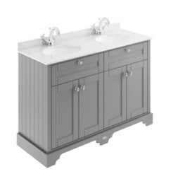 Hudson Reed Floor Standing Four Door Traditional Vanity Unit With White Marble Double Basin In Storm Grey, 1220 X 470mm