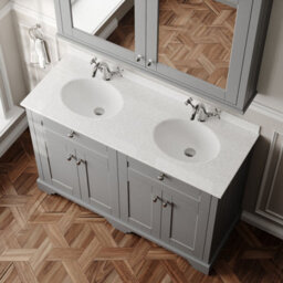Hudson Reed Floor Standing Four Door Traditional Vanity Unit With White Marble Double Basin In Storm Grey, 1220 X 470mm - thumbnail 3