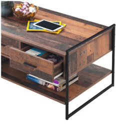Timber Art Design Abbey Coffee Table With 3 Drawers Rustic Industrial Oak Effect Living Room - thumbnail 2