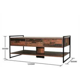 Timber Art Design Abbey Coffee Table With 3 Drawers Rustic Industrial Oak Effect Living Room - thumbnail 6
