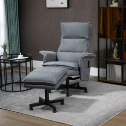 Homcom Swivel Recliner Chair W/footstool Massage Points Remote Control Grey