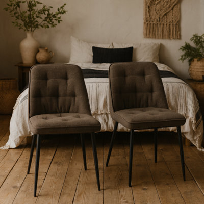Wyld Haus Buttonfern Set Of 2 Taupe Bouclé Diamond-Tufted Dining Chairs With Black Steel Legs - image 1