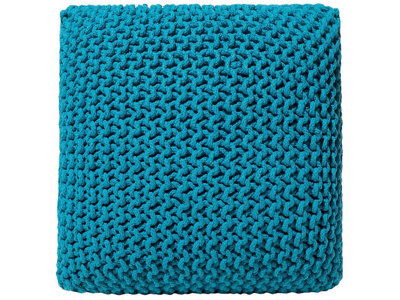 Wyld And Coco Blue Knitted Cotton Pouf Ottoman With Eps Beads Filling, 50 X 50 Cm Square - image 1